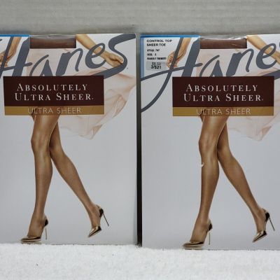 2 PAIR HANES ABSOLUTELY ULTRA SHEER CONTROL TOP PANTYHOSE SIZE E BARELY THERE