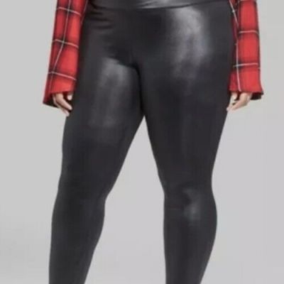 NWOT Wild Fable Women’s Black Shiny Leatherish  Leggings Stretchy Polyester 2X