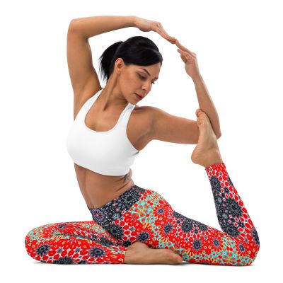 Geometric Printed Leggings Red Blue Kaleidoscope Mandala Bright Color Yoga Pants