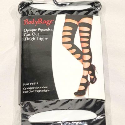 New Body Rage Womens Black Opaque Cut Out Thigh High Stockings - One Size