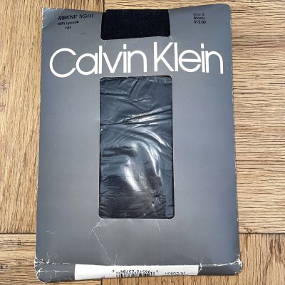 Vtg NEW 1985 CALVIN KLEIN Pantyhose B BLACK RIB KNIT TIGHT Texture STOCKINGS