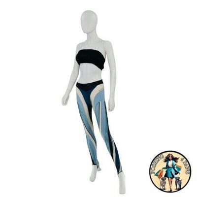 Mugler Spiral Illusion Stirrup Sheer Panel Legging in Black & Light Blue Size S