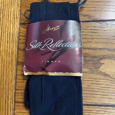 Hanes Silk Reflections Classic Navy Fine Rib Opaque Vintage Tights -Size EF -NEW