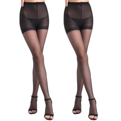2 Pairs Women's Toeless Pantyhose - 20D Open Toe Sheer Tights with Control To...