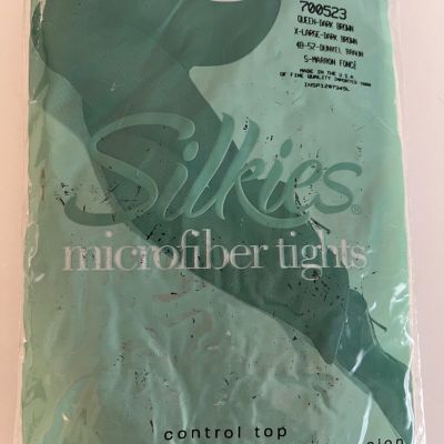 Silkies Microfiber Tights Control Top Queen XL Compression Dark Brown Vtg NIP