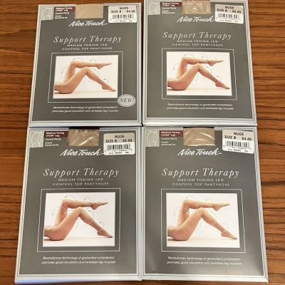 VINTAGE Four Pairs Of Nice Touch Support Therapy Nylons Size B Nude