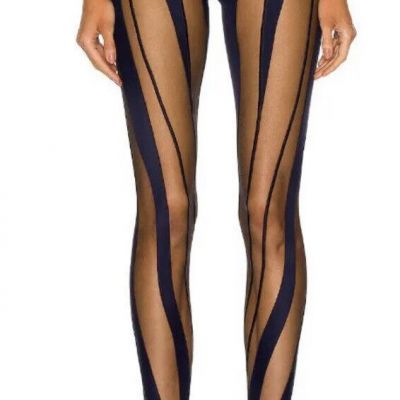 Mugler Women's Sheer Spiral Leggings Mesh Midnight Blue & Black Size 34/2 US