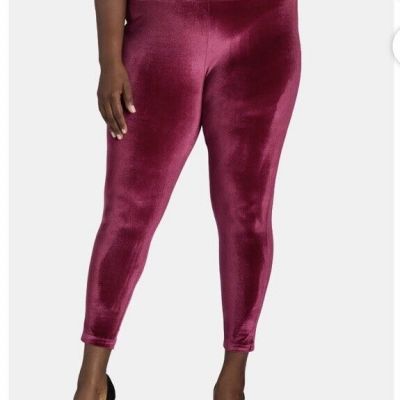 Terra and Sky Women’s Plus Maroon Wave Velvet Leggings Size 3X NWT