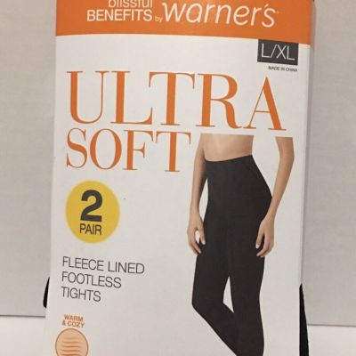 Blissful Benefits by Warner's FLEECE LINED FOOTLESS BLACK TIGHTS (2pairs L/XL)