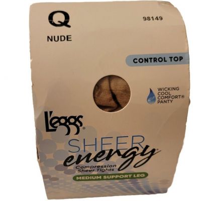 L'eggs Sheer Energy Compression Sheer Tights Ctrl Top Q NUDE #98149 NEW/DMG BOX