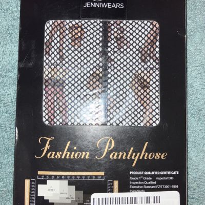 Jenniwears Black Fishnet Fashion Pantyhose w/ Backseam with Lace Boy Short XL