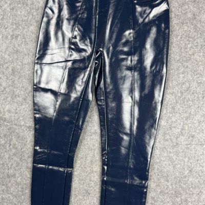 Spanx Faux Leather Pants Leggings Women's Large Blue Skinny Poly EUC