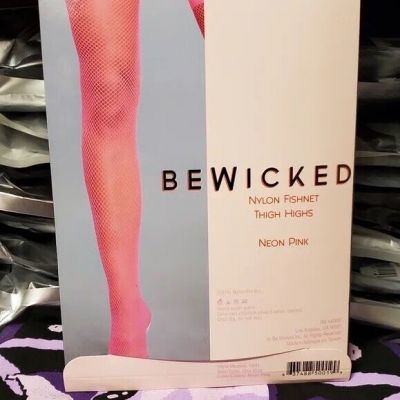 Be Wicked Neon Pink Fishnet Thigh High Tights Stockings Rave Festival