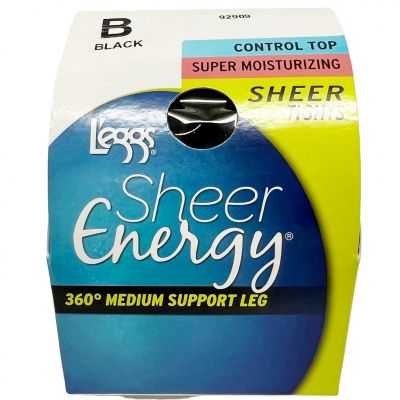 L'eggs Sheer Energy Control Top Pantyhose Tights, Moisturizing, Size B, BLACK
