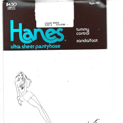 NEW Hanes Ultra Sheer Pantyhose Tummy Control Sandalfoot Size A, White