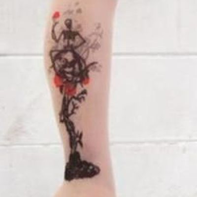 Sexy Fashion Tattoo Print Stockings Tan Lace Top Thigh Hi Women's Thigh Highs OS