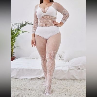 White Plus Size Body Stocking Sexy Lingerie
