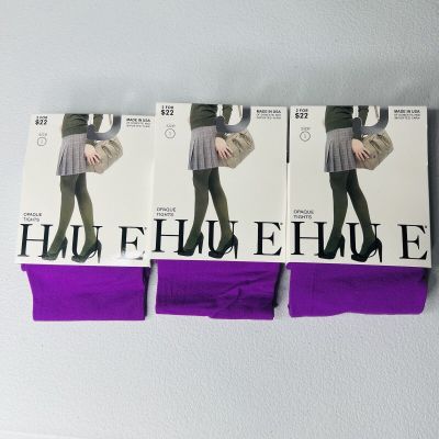 NWT Womens Hue Opaque Tights 3 Pairs Pack Size 1 Purple Dahlia