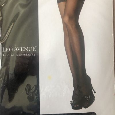 Leg Avenue stockings sheer black thigh high Lace top 100perc nylon sexy 90-160 USA