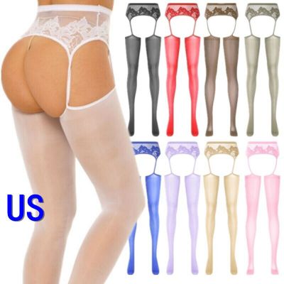 US Women Sexy Oil Thigh High Sheer Mesh Hold Up Pantyhose Stockings Tight Club