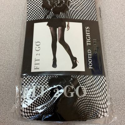 Fit 2 Go Footed Tights Black Fishnet Stockings New in Package Size 9 To 11