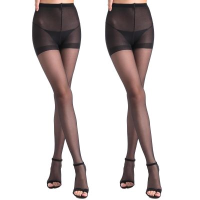 2 Pairs Women's Toeless Pantyhose - 20D Open Toe Sheer Tights with Control To...