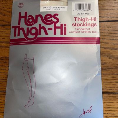 Vintage 1988 Hanes Thigh-Hi Stockings Size Medium Style 606 Barley There 1 pair