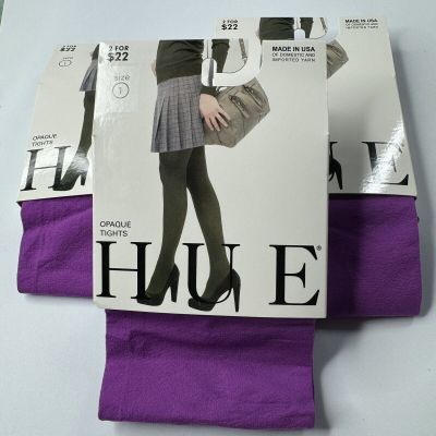 Hue Opaque Tights Dahlia Purple Womens Size 1 Non Control Top 3 Pairs New