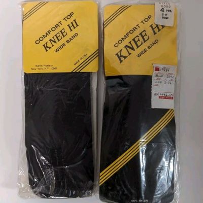 Vintage Barlin Hosiery Comfort Top Knee High Stockings Lot Of 2 Beige  Off Black