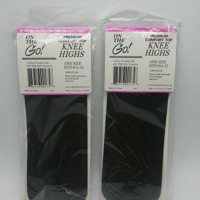 2 Pair OFF BLACK Knee High Pantyhose Nylon Doble Layer Band Premium Comfort