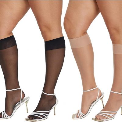 MANZI Plus Size Lady's Knee High Sheer Stockings for Women 6 Pairs Pack