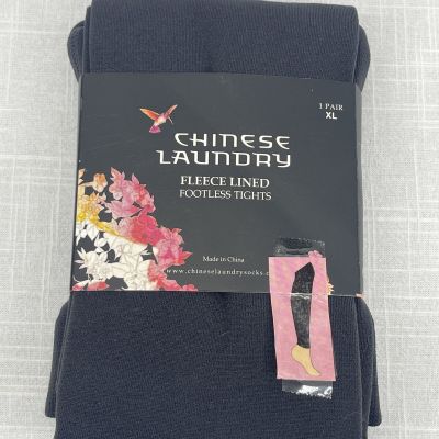 Chinese Laundry Black Fleece Lined Footless Opaque Tights Womens Sz XL NIP