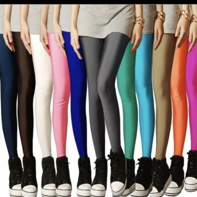 Shiny Leggings Women Thin Full Ankle Length Stretch Pants Basic Casual Spandex