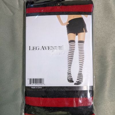 NEW - Leg Avenue - One Size - Thigh High Stockings - Red + Black Stripe