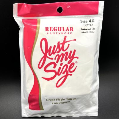 NOS Vintage Just My Size 4X Coffee Reinforced Toe Regular Pantyhose Full/Tall