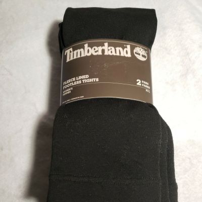 TIMBERLAND Women's 2 Pair FLEECE Lined Footless TIGHTS Black Size M /L NWT
