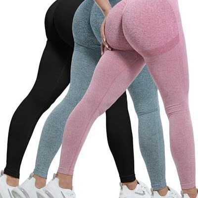 3 Piece Workout Leggings Sets for Women, Gym Medium 3 Packs - Black/Pink/Blue