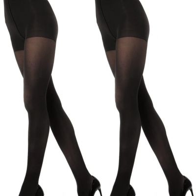 MeMoi 2 Pairs Women's Perfectly Opaque Control Top Microfiber Tights