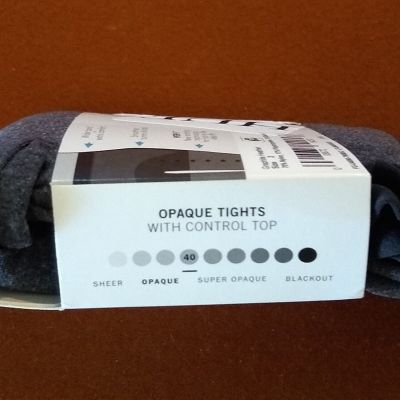 HUE Opaque Tights with Control Top Graphite, Graphite Heather, Size 2 Brand New