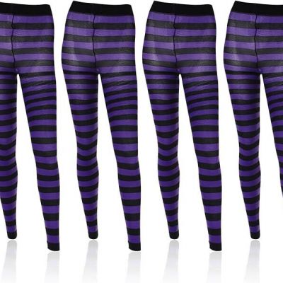 Toulite 4 Pairs Purple & Black Striped Tights Halloween Cosplay One Size NEW