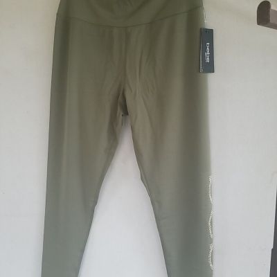 BEBE SPORT  Plus Size Vintage Green Legging Gold Rhinestones Logo  NWT$84