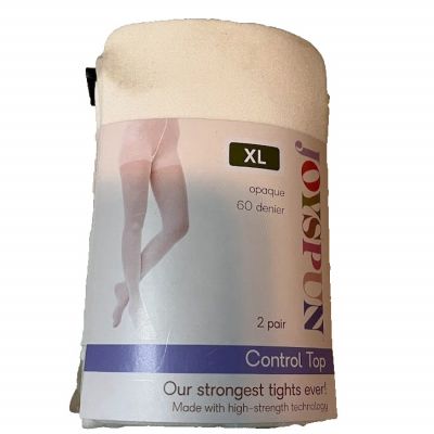 2 Pair JoySpun Control Top Ivory & Beige Opaque Tights SZ XL+Bonus Knee Highs