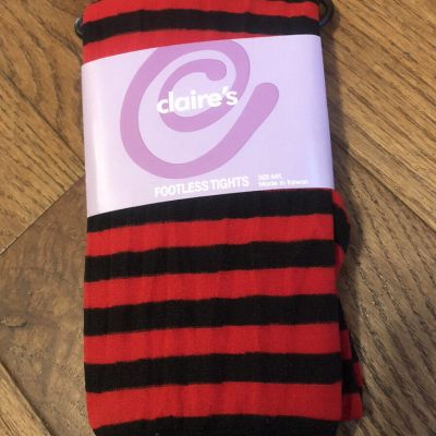 Claire’s Footless Tights Red Black Stripe M/L  (Vintage Y2K )