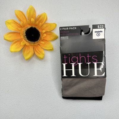 Hue Womens Tights Opaque With Control Top Puffy/Back Size 3 2 Pair Pack U5987