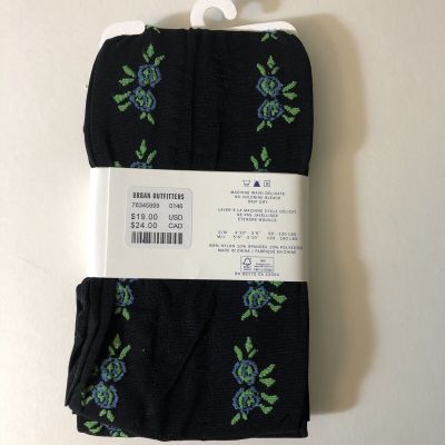 NWT Urban Outfitters Astrid Blue Floral Tights Size S/M Sheer Stripe Black