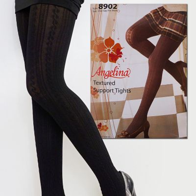 Angelina Women Black Opaque Cable Knit Lace Patterned Winter Tight ONE SIZE 8902