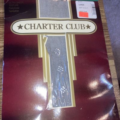 Charter Club Pantyhose, Ultra Sheer Texture Black Sandal Toe, Size Large  NEW