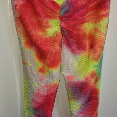 WOMEN size large BUTT SHAPER LEGGINGS PANT BRIGHT COLORFUL PULL ON stretch