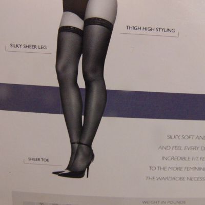 Hanes Silk Reflections Silky Sheer Thigh-High Stockings Sz EF Barely Black #720