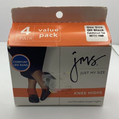 JMS Just My Size Pantyhose Knee High One Size Off Black 4 Pair Value Pack